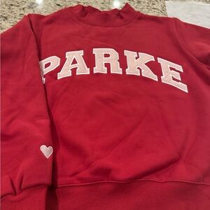 Parker Red Sweatshirt with Peony pink lettering